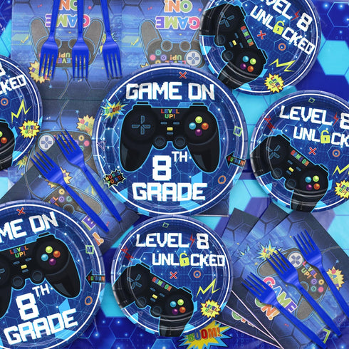 81 Pcs 8th Birthday Decorations for Boys, Level 8 Video Game Party Supplies, Serves 20