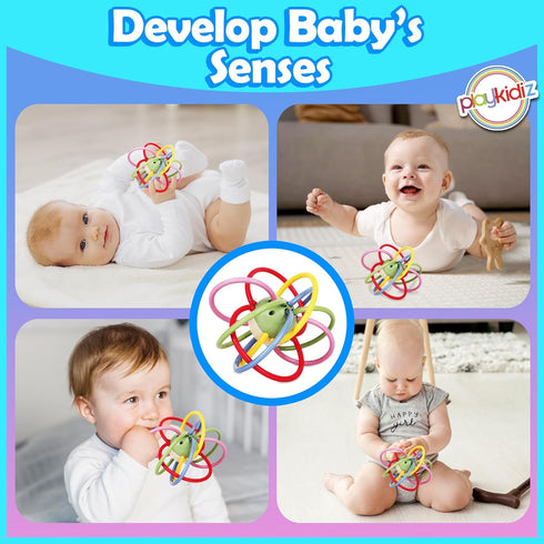 0-6 Rattle & Sensory Teether Toys for Babies, Multicolour Soft Teething Tube, Easy to Clean, Developmental Baby Toys
