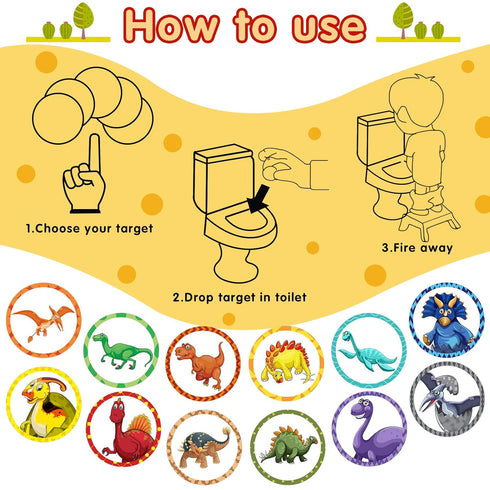 Laumoi 120 Pcs Toilet Targets for Boys Training Flushable Dinosaur Targets Potty Pee Toilet Target Stickers Dinosaur