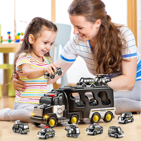 3 4 5 6 Set 3 1 3-9, JUKUDAHU Police Truck Toy for Years Old Boys - Carrier Vehicle Toy with Small Cars and Helicopter