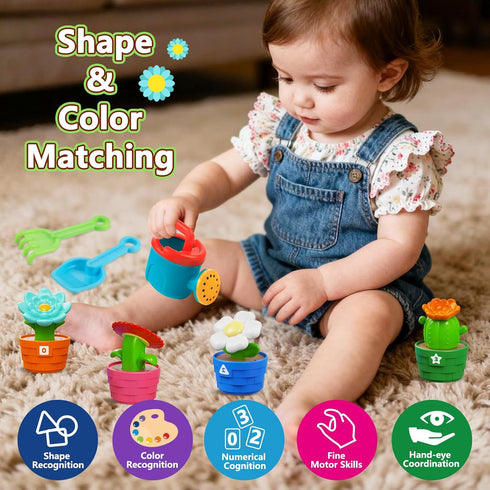 1-2 1 2 3 4 Montessori Toys for year old, Toddlers Outdoor & Indoor Gardening Toys with Watering Can, Shovel, Rake