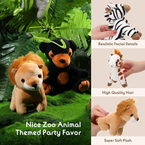7 Pieces Jungle Stuffed Animal Set: Plush Giraffe, Tiger, Lion, Bear, Elephant, Zebra - 4.72 Inches for Parties & Awards
