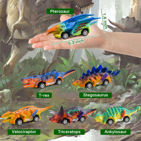 FFTROC Dinosaur Toys for Kids, 6 Pack Pull Back Cars - Monster Trucks for 2-5 Year Old Boys