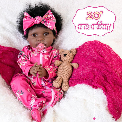 Aori Lifelike Black Reborn Baby Dolls - 22" Black American Newborn Doll with Cloth Body & Gift Box for Kids 3+