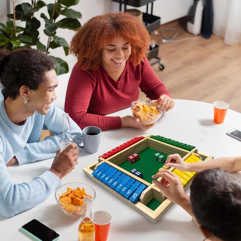HENNAED 4-Player 8 4+ Shut The Box Game, Wooden dice Game with Dice and Shut-The-Box Instructions for Kids Adults