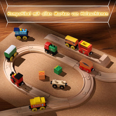 Set 12 3+ SainSmart Jr. Wooden Train PCS - Train Toys with Storage Box, Magnetic Toy Trains Compatible with All Major