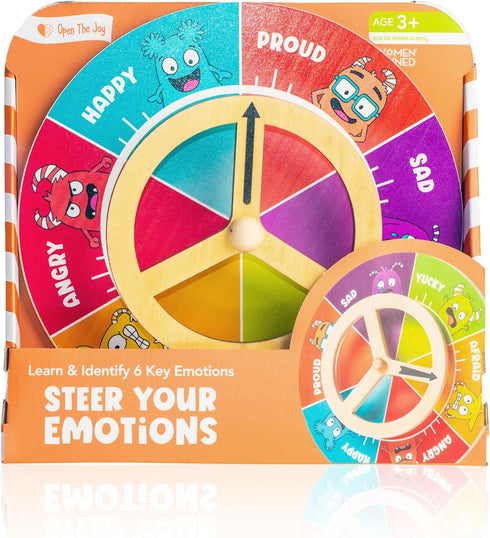 3+ Open The Joy Steer Your Emotions Wheel Wooden Emotional Regulation Steering Toy for Kids | SEL Tool for Toddlers