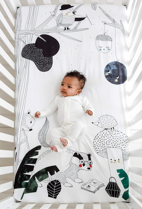 100% (52 28 inches) Rookie Humans Cotton Sateen Fitted Crib Sheet: Woodland Dreams. Modern Nursery, Use as a Photo