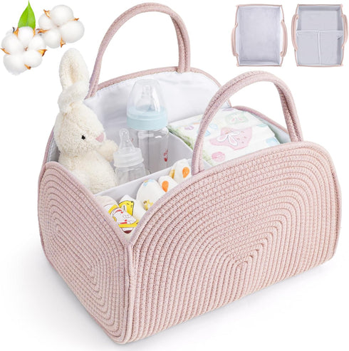 Diaper Caddy Organizer for Baby, Cotton Rope Baby Gift Basket,Portable Diaper Organizer