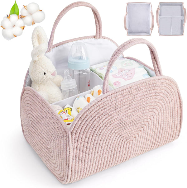 Diaper Caddy Organizer for Baby, Cotton Rope Baby Gift Basket,Portable Diaper Organizer