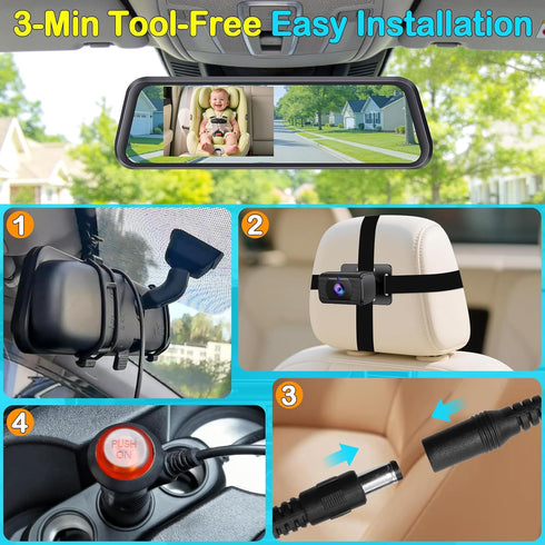 Thybro 1080P 4.3" 19.7ft 3-Row Baby Car Mirror Camera: Rearview Mirror Monitor - See Baby and Rear Traffic at Once