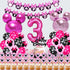 50pcs Pink Mouse Birthday Decorations, 3 Year Old Girl Party Supplies, Balloons, Cake Topper, Cupcake Topper