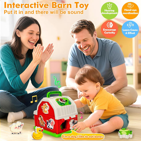 1 2 3 1-3, 12-18 Montessori Toddler Toys for Year Old Boys Girls, Musical Farm Animals Barn Toy with Sound & Light