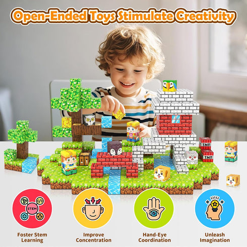 Set, (100 Matchtiles Magnetic Blocks with Animals, Magnetic Building Blocks Magnet Cube Toys Stacking, Build Forest