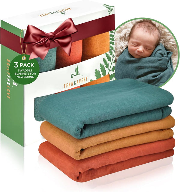 Muslin Swaddle Blankets for Newborn, Large Organic Receiving Baby Blankets for Boy