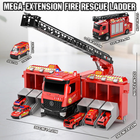 3 4 5 Playset 3+ Lehoo Castle Fire Truck Toy for Years Old Boys, Fire Trucks with Rotating Ladder, Realistic Lights