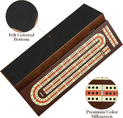 Set 3 9 2 BIVOMON Cribbage Board Game Continuous Track Wooden Board with Magnetic Lock, Metal Pegs, Playing Cards