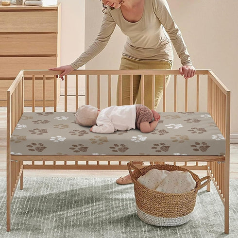 Streeyiu 52x28x8 Brown Dog Paws Baby Crib Sheets for Boys Girls Paw Fitted Crib Sheet for Standard Crib and Toddler