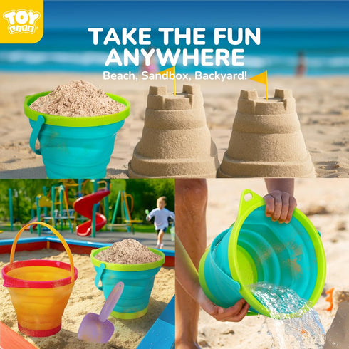 9 Pack Set 3 3 3 4-8 Summer TOY Life Sand Buckets Toys with Collapsible Beach Buckets Shovels and Rakes, Toddlers Beach