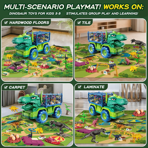 3-5 8 Set 5-7 Dinosaur Cars Truck Toys for Kids with Dinosaur Figures, Activity Play Mat, Jurassic Play for Boys