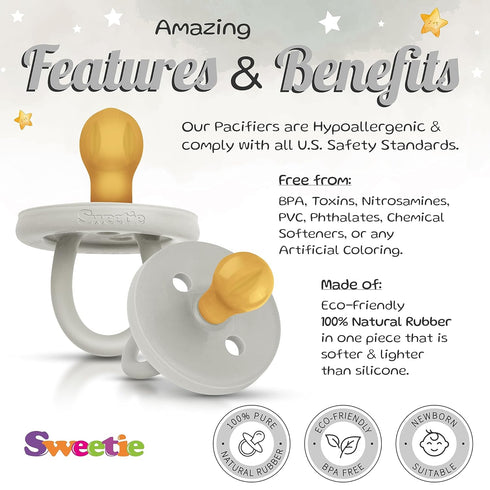 6-12 6-12 SWEETIE Rubber Pacifier Natural Rubber Pacifier Rounded Grey Medium Month (Medium Months, Grey)