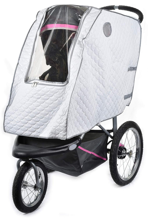 Masirs Universal Baby Stroller Rain Cover, Quilted White Mesh Material for Ventilation and Night Visibility