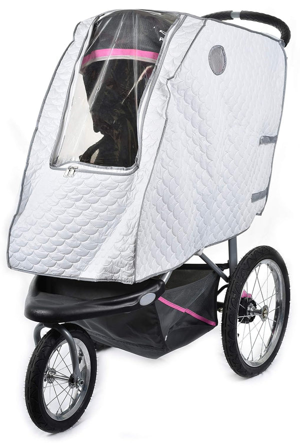 Masirs Universal Baby Stroller Rain Cover, Quilted White Mesh Material for Ventilation and Night Visibility