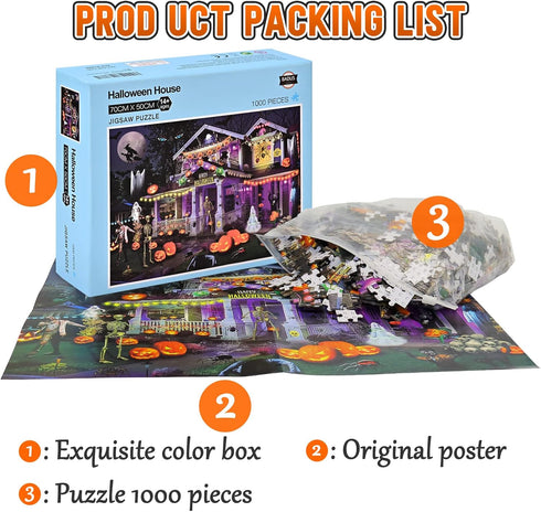 Halloween Jigsaw Puzzles for Adults - 1000 Pieces, Haunted House Party Puzzle, Home Decorations