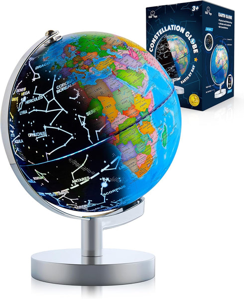 USA Toyz Illuminated Globe for Kids Learning, 3-in-1 STEM Kids Globe with Stand, LED Light, 9.75” Tall