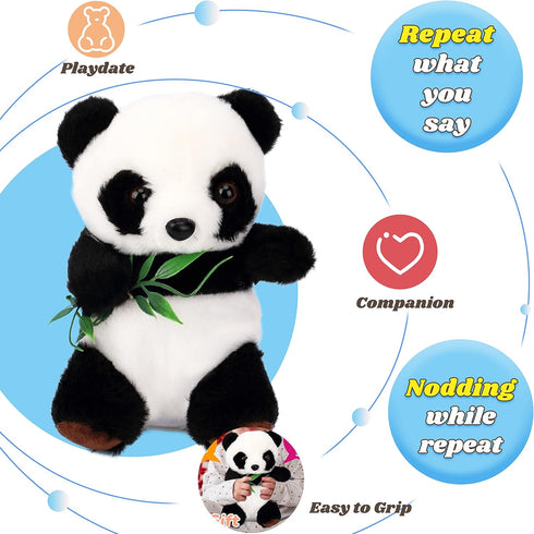 Hopearl Talking Panda Interactive Toy, Nodding Electric Plush Buddy Gift for Toddlers, 7''