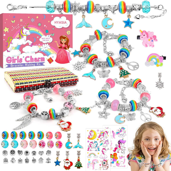 HYASIA Unicorn Gifts for Girls Jewelry Making Kit – Kids Arts Crafts for Age 6-10, Charm Bracelet Supplies