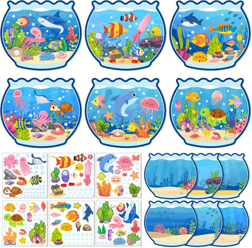 AMCEMIC Summer Craft Kits for Kids Make A Ocean Animals Worlds Stickers Scene,