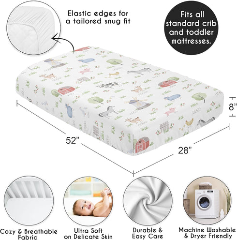 Sweet Jojo Designs Fitted Baby Crib Sheets (Farm Animals) - Standard Size for Boys or Girls, Infant Nursery, Toddler