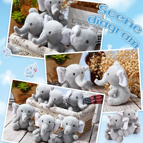 8 Pcs Plush Mini Elephant Stuffed Animal Toys, Cute Soft Forest Elephants for Baby Shower