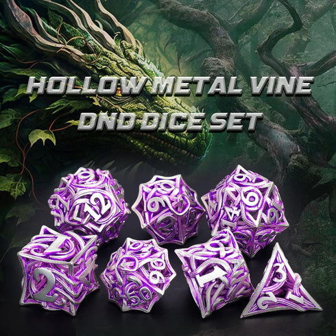Metal DND Dice Set of 7 for Dungeons and Dragons, Hollow Polyhedral Vine Dice Set with Case for Tabletop Games