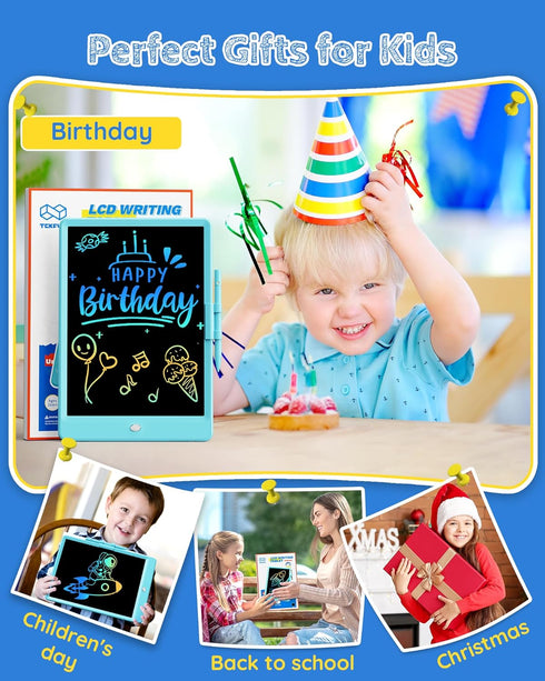 TEKFUN LCD Writing Tablet Doodle Board - 10inch Colorful Drawing Pad, Kids Travel Essentials, Toddler Toys for Ages 3-8