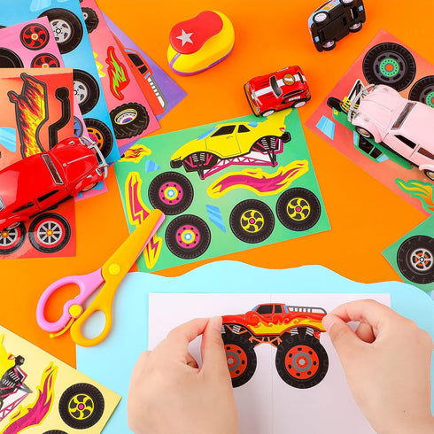48 Sheets Truck Stickers Kits, Make Your Own Truck Stickers with 8 Designs for Kids' Party Favors (Cool Style)