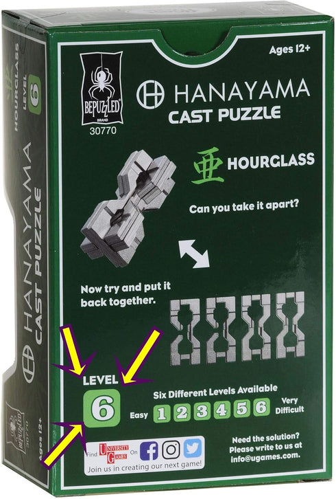 Hourglass Hanayama Brain Teaser Puzzle, New 2019 Release, Level 6 Difficulty Rating, RED Pouch