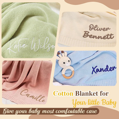 STELABUN 40 30 inches, Personalized Embroidered Baby Blanket for Boys/Girls, Cotton Chunky Knit Customized Swaddle