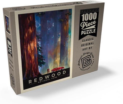 MyPuzzle Redwood National Park: Among The Giants, Vintage Poster - Premium 1000 Piece Jigsaw Puzzle for Adults