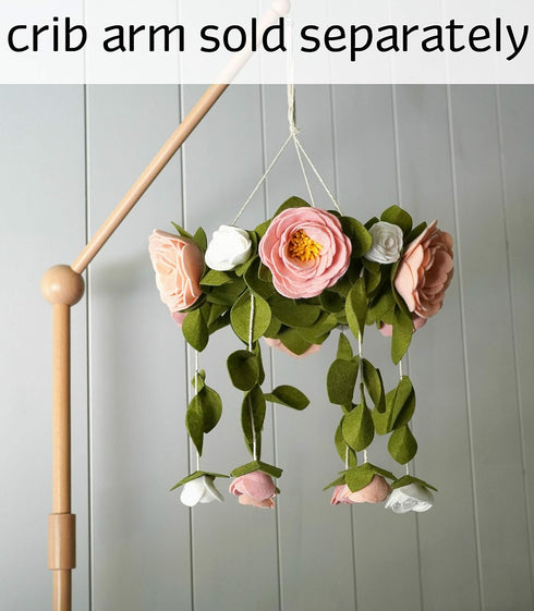 Baby Crib Mobile Wooden Hanging Nursery Baby Mobile for Crib, Handmade Floral Nursery Decor for Girls, Perfect Shower