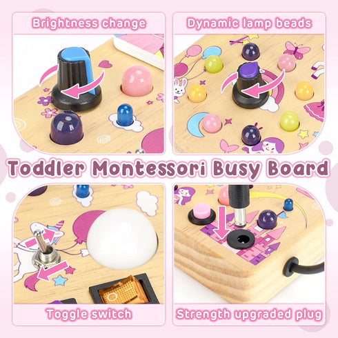 19 10 1 2 3 1-3 Joyreal Busy Board with LED Lights and Switches, Montessori Toys for Year Old, Wooden Sensory Activity
