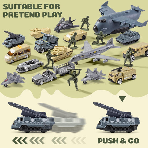 33 1 Playset XDUOYJOY in Military Airplane Toy with Army Men Action Figures, Army Toys with Vehicles Tanks Trucks Plane