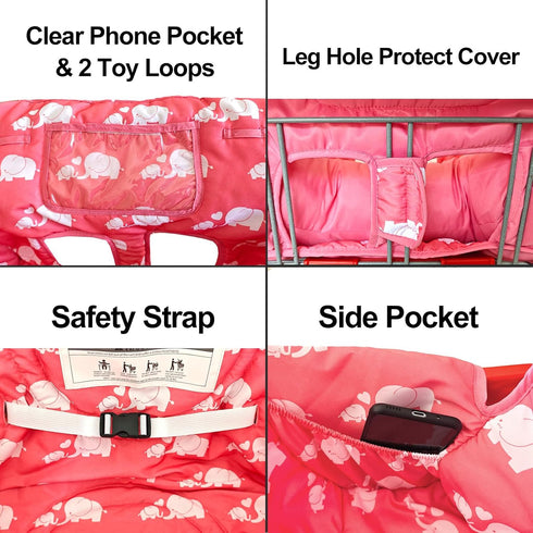 2-in-1 Shopping Cart and High Chair Cover for Baby, Padded Cover, Fold'n Roll Style, Portable with Carry Bag (Pink