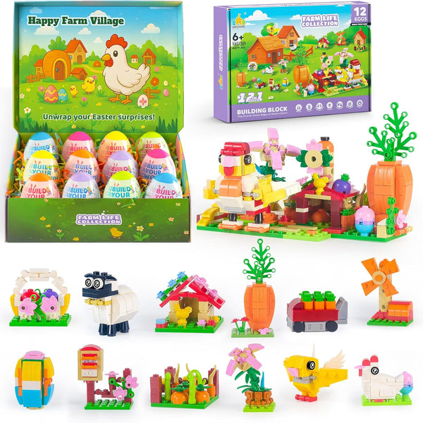 2026 New Easter Gifts Building Set for Kids -12-in-1 Happy Farm Village