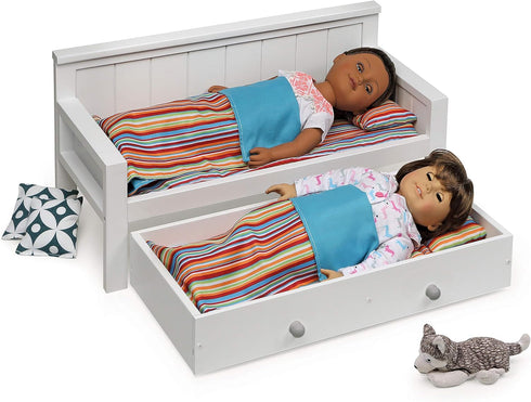 Badger Basket Toy Doll Sofa and Daybed Combo with Trundle Bed for 18 inch Dolls, White/Multi