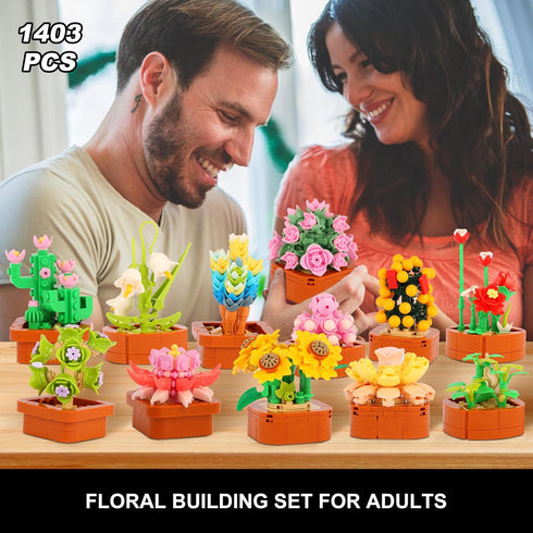 BIZNESMEN 1403 3.6mm Set 12 Pack 10+)Romantic PCS Mini Succulent Flower Building Blocks - Creative Botanical Toys