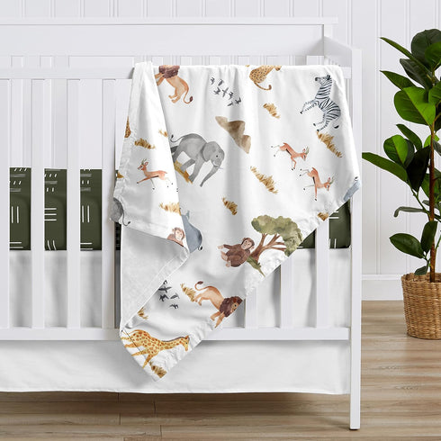 Sweet Jojo Designs Jungle Animals Blanket Receiving Security Swaddle Newborn Toddler Nursery Soft Minky Hunter Green