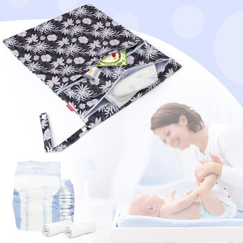 2 Damero Pcs Wet Dry Bag for Cloth Diaper, Swimsuit, Clothes, Water-Resistant Reusable Wet Bag for Travel, Exercise