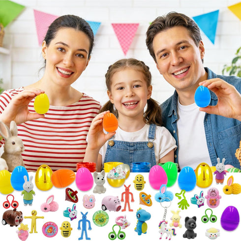 100 6 PCS Prefilled Easter Eggs with Surprise Golden Eggs & Assorted Toys, Plastic Fillers with Toys for Kid Toddler